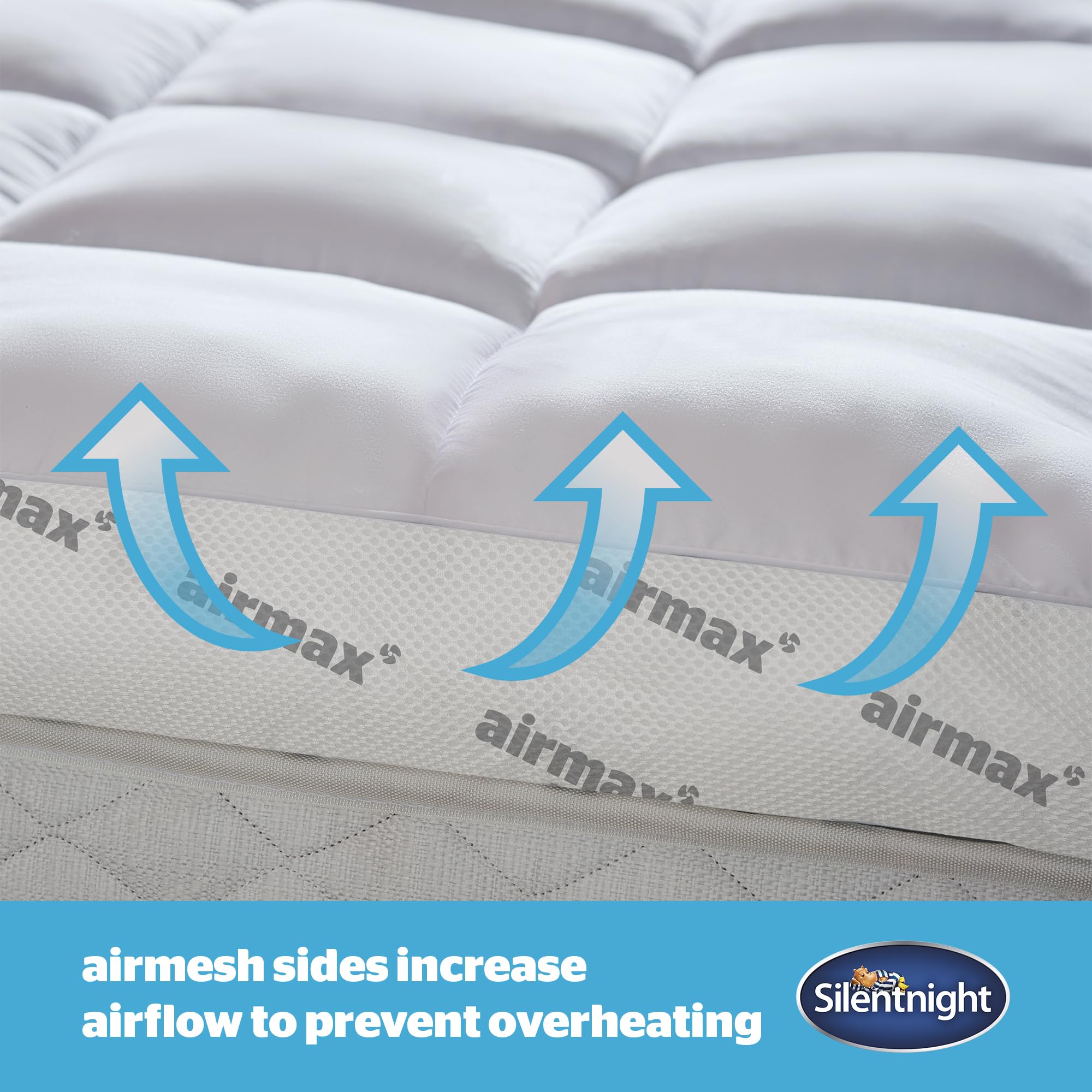 Silentnight Airmax 1000 Double Mattress Topper - Extra Thick Deep Fitted Mattress Enhancer with 10cm Thick Cushioning, Mesh Sides to Increase Airflow and Elasticated Straps - Double - 190x135cm
