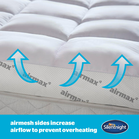 Silentnight Airmax 1000 Double Mattress Topper - Extra Thick Deep Fitted Mattress Enhancer with 10cm Thick Cushioning, Mesh Sides to Increase Airflow and Elasticated Straps - Double - 190x135cm