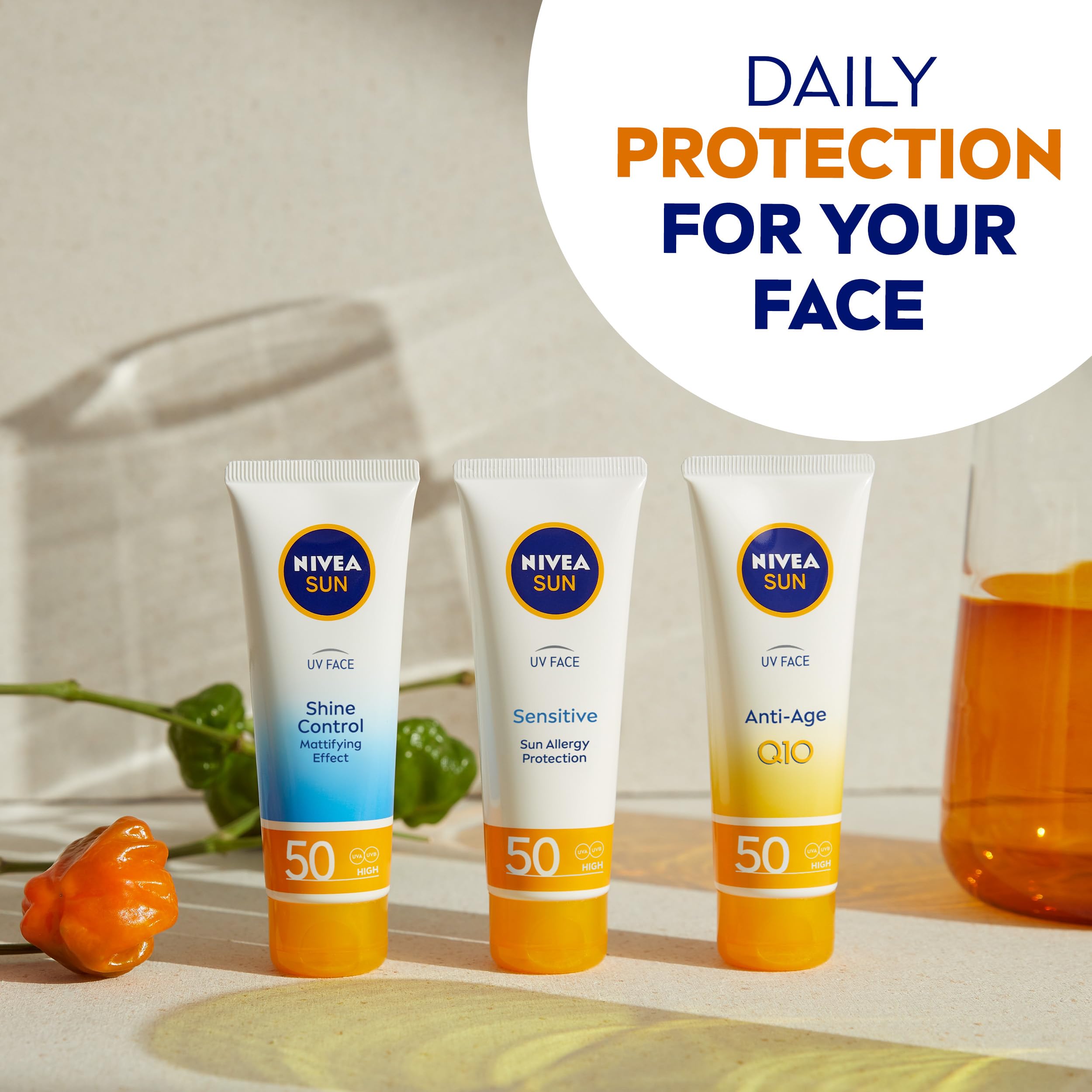 NIVEA Sun UV Face Anti-Age SPF 50 (50ml), Q10 Protects Against UVA/UVB Rays and Premature Skin Ageing, Anti-Ageing Cream, Fights Fine Lines and Wrinkles