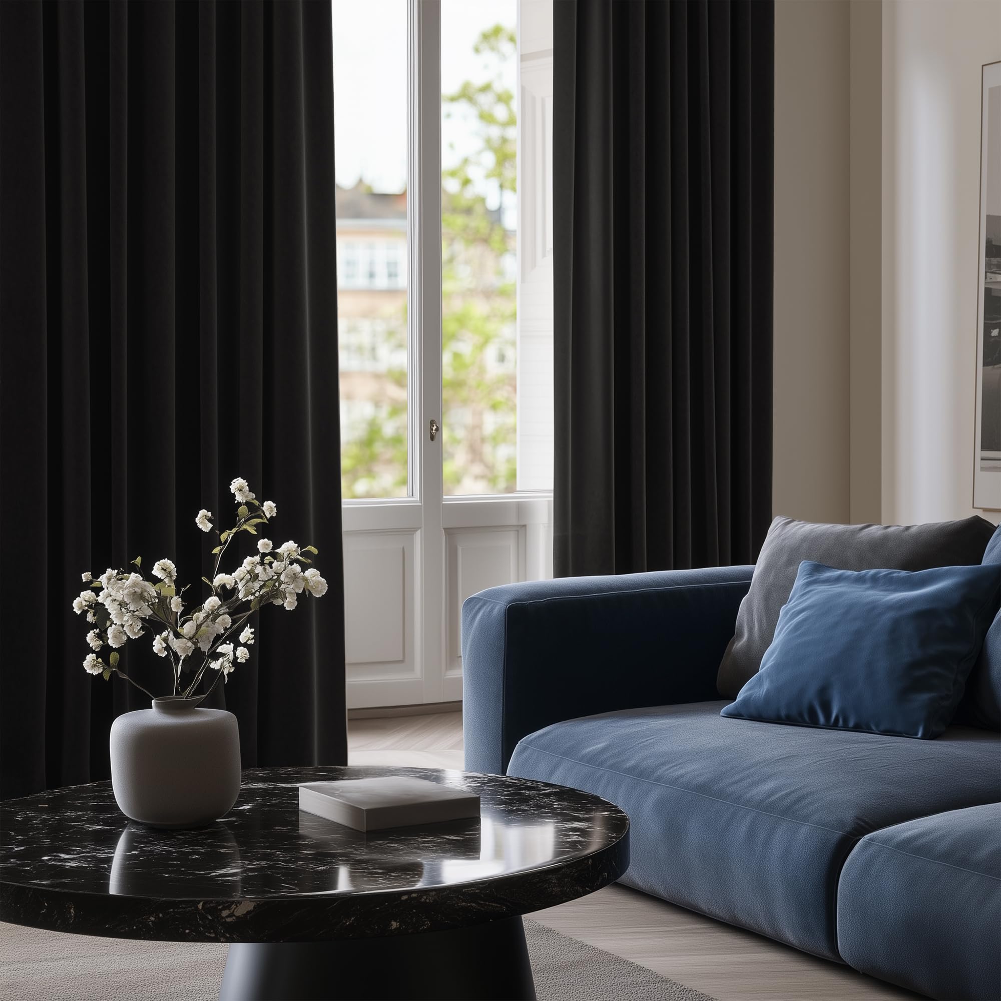 Deconovo Blackout Curtains Bedroom Super Soft Thermal Insulated Eyelet Blackout Curtains for Living Room 46 x 54 Inch Black 2 Panels