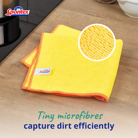 Spontex Microfibre Cloths for Cleaning | 4 Microfibre Collection Cleaning Cloths | For Use as Dusters, Dish Cloths & Kitchen Towels | 30 x 30cm | Assorted Colours | 4 Count