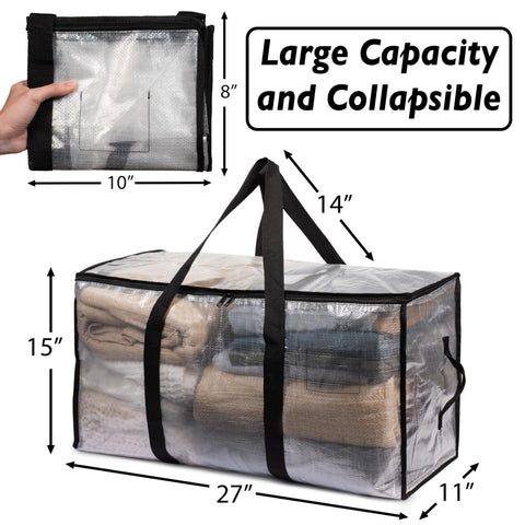 ClearSpace Large Moving Boxes & Storage Bags – Oversized Packing Bags with Backpack Straps, Zippers & Handles – Heavy-Duty for College Dorm, Christmas Decorations, 6 Pack
