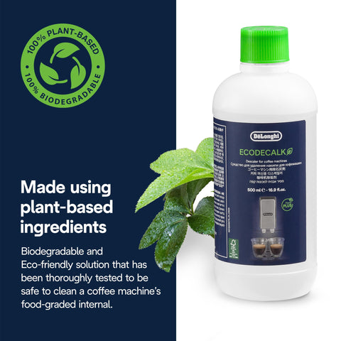 De'Longhi EcoDecalk Descaler DLSC500, 5 Decalcification Doses, Coffee Machine Descaler, Coffee Machine Maintenance Accessory, Plant-Based Ingredients, Bottle with 5 Doses, 500ml