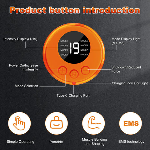 Dresz EMS Muscle Stimulator, Abs Stimulator Full Body with 8 Modes & 19 Intensities, Portable Electronic Toning Belts,16 Water Gel, Abs trainer For Abdominal/Arm/Leg/Hip Training, Unisex