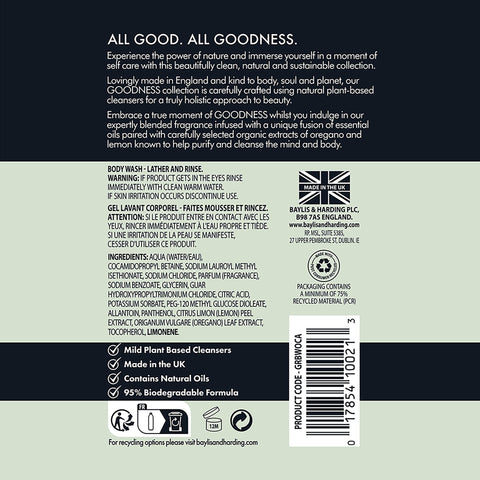 Baylis & Harding Goodness Oud, Cedar and Amber Body Wash, 500 ml (Pack of 3) - Vegan Friendly