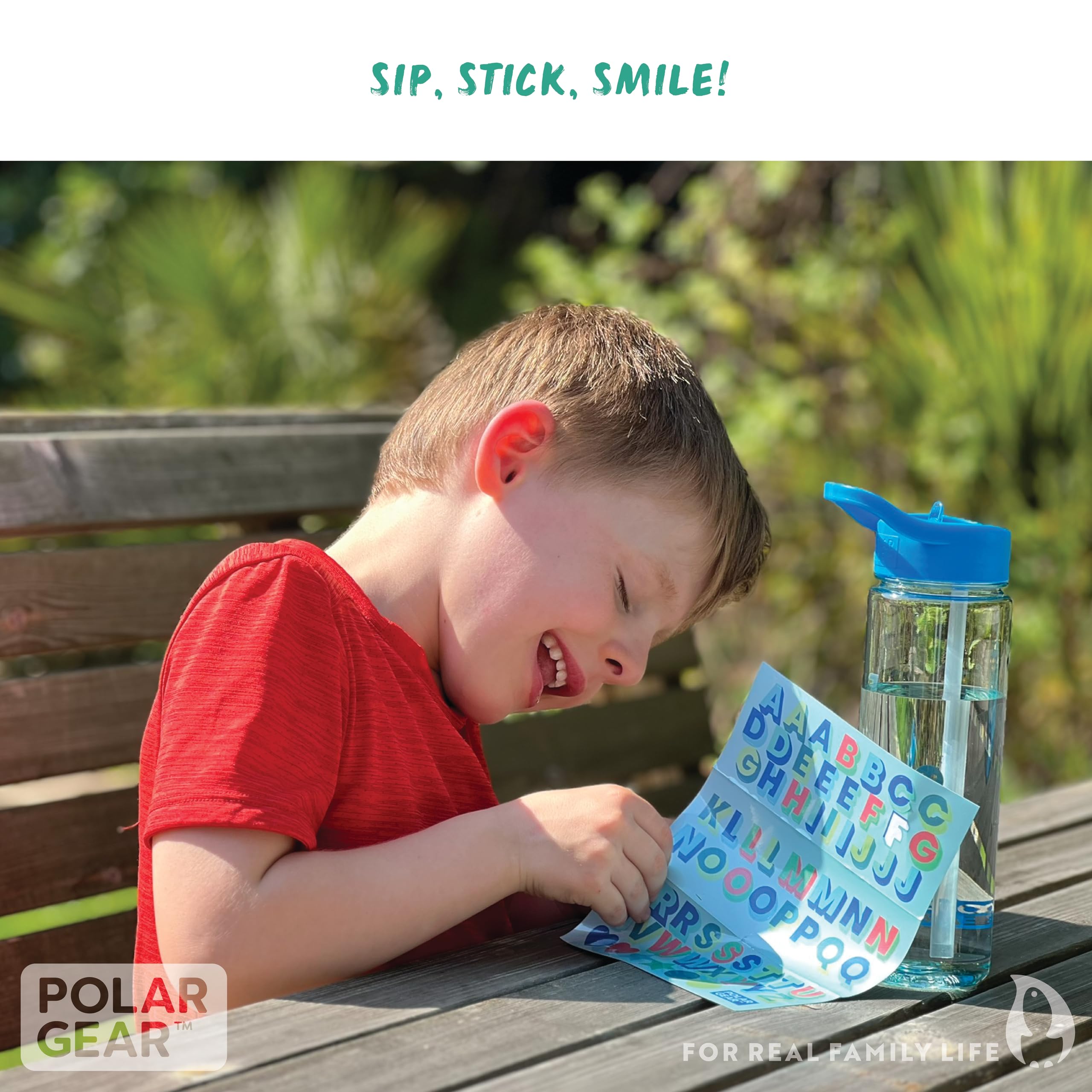 Polar Gear 600ml Kids Water Bottles with Straw and A-Z Sticker Sheet | Personalised Water Bottle Kids Can Decorate | Customisable Childrens Drinks Canteens for Boys and Girls for School, Sports, Home
