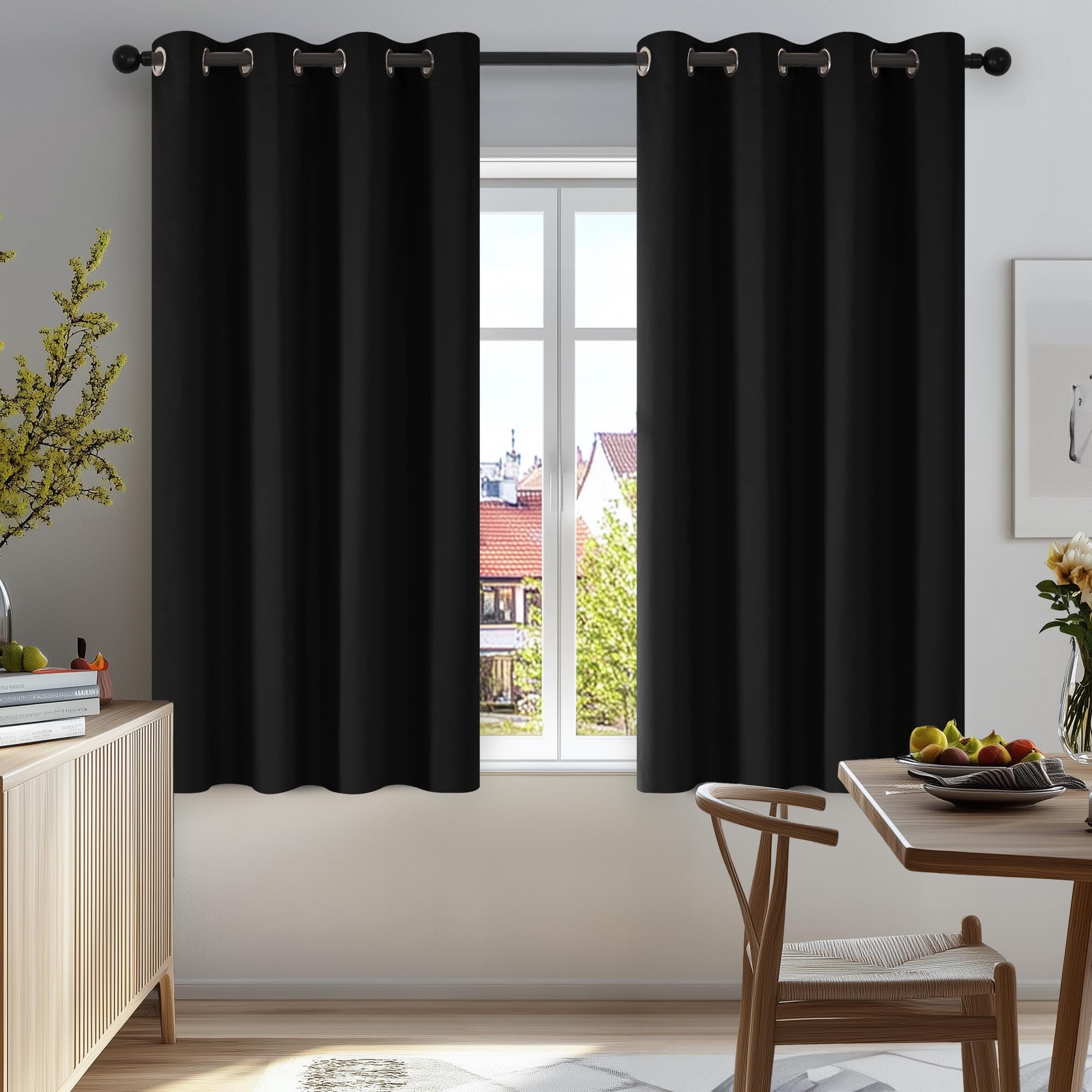 Deconovo Blackout Curtains Bedroom Super Soft Thermal Insulated Eyelet Blackout Curtains for Living Room 46 x 54 Inch Black 2 Panels