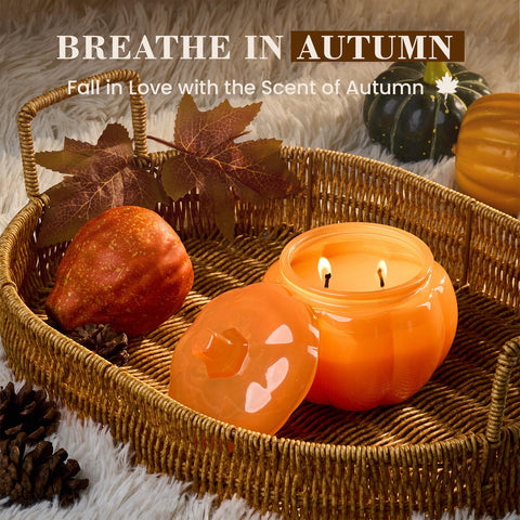 M&SENSE Halloween Pumpkin-Shaped Scented Candles 410g Autumn Pumpkin Spice Candle Pumpkin Apple Pie 85Hours Long Burning Natural Soy Candle for Gift Thanksgiving Halloween Party