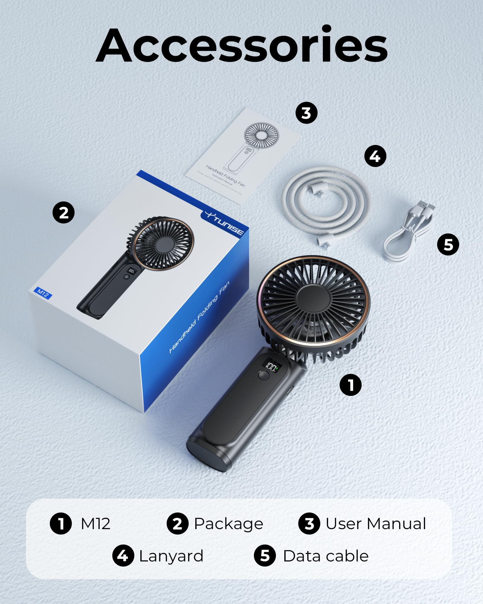 TUNISE Handheld Fan Rechargeable, Portable Fan with 4000mAh, Hand Fan with LED Display, 180° Adjustable, 6 Speed Travel Fan & Power Bank for Home Office Bedroom Outdoor