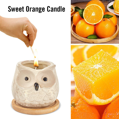 Kinforse Enchanting Owl Scented Candle Gifts for Her – Luxurious Sweet Orange Aromatherapy Candles, Unique Birthday Gifts for Women, Relaxing Bath & Home Set for Best Friends, Wife, Mother