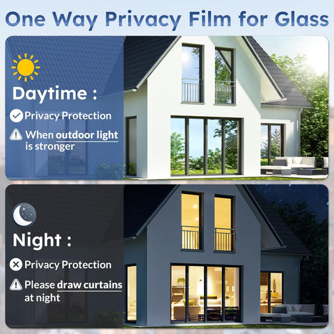 rabbitgoo Heat Reflective Window Film Privacy Film for Glass Windows, One Way Mirror Tint Sticker Sun Blocker, UV Glass Sticker Mirror Heat Reflector Thermal Solar Vinyl Silver 44.5x200cm