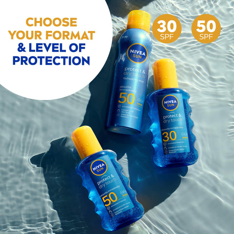 NIVEA SUN Protect & Dry Touch Refreshing Sun Mist Spray SPF50 (200ml), Water-Resistant Sun Spray, Immediate Protection Against UVA/UVB Rays, Sunburns and Premature Ageing (Packing May Vary)
