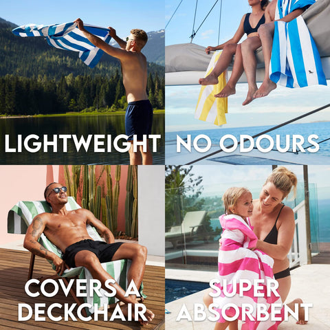 Dock & Bay Beach Towel - Quick Dry, Sand Free - Compact, Lightweight - 100% Recycled - Includes Bag - Cabana - Whitsunday Blue - Large (160x90cm, 63x35)