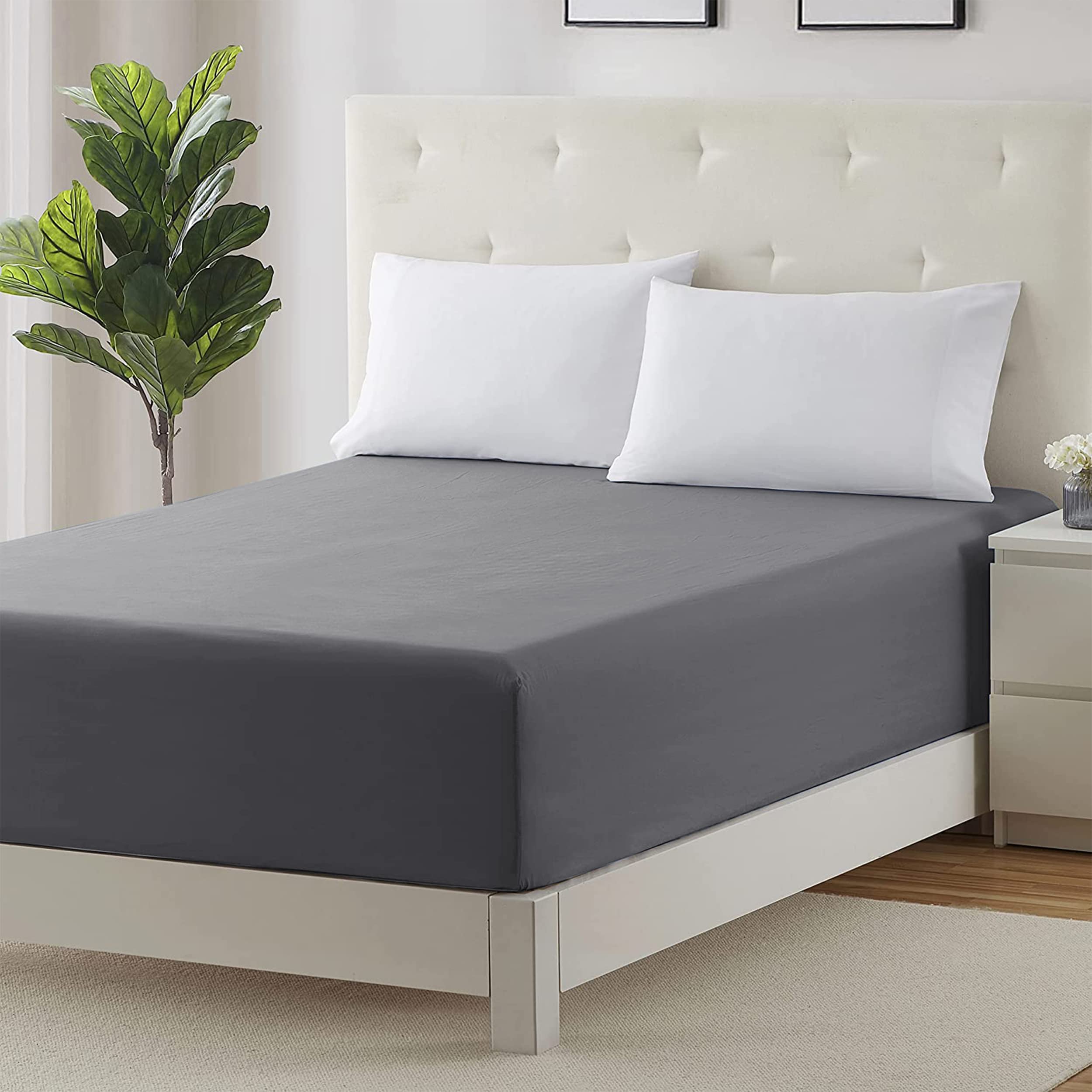 Moonlight Bedding King Size Fitted Sheets 40 Cm Extra Deep Pocket Grey Bed Sheets 16 inch Ultra Soft Bottom Sheet Brushed Microfiber Breathable Shrinkage and Fade Resistant