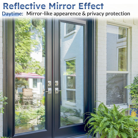 rabbitgoo Heat Reflective Window Film Privacy Film for Glass Windows, One Way Mirror Tint Sticker Sun Blocker, UV Glass Sticker Mirror Heat Reflector Thermal Solar Vinyl Silver 44.5x200cm
