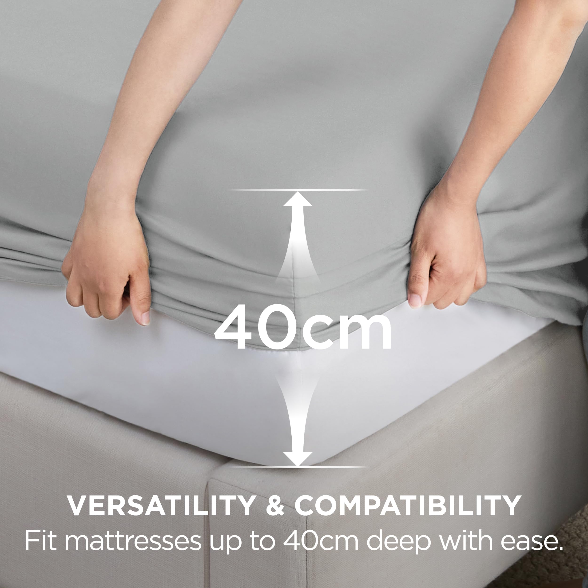 Bedsure Double Fitted Sheet Deep - Bed Sheets Extra Deep Pocket 16 inch (40 cm) made of Soft Brushed Microfiber for Double Bed, Grey, 135x190cm