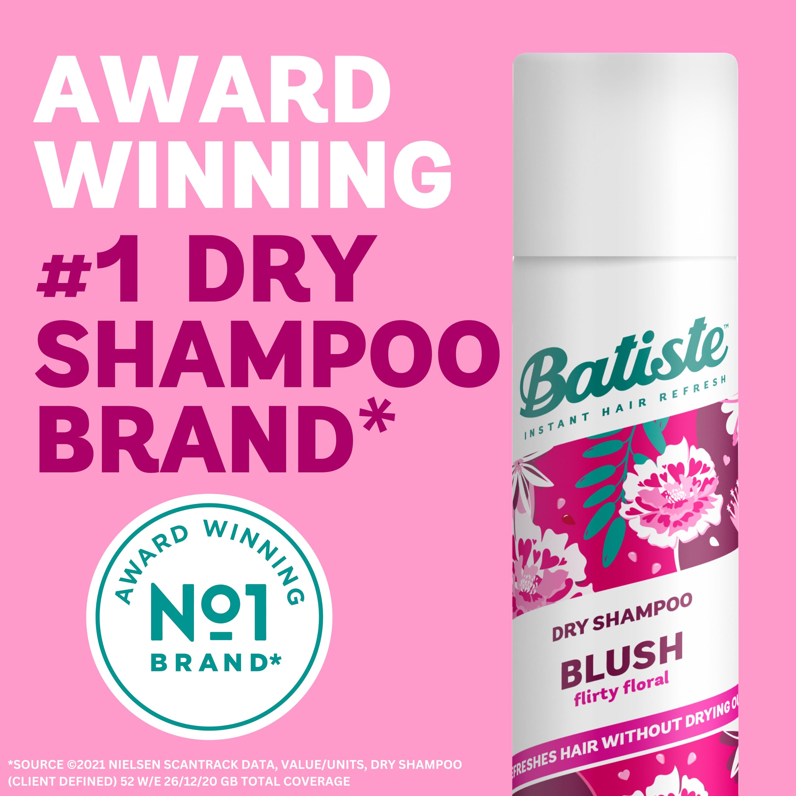 Batiste Dry Shampoo in Blush 200ml, Floral & Flirty Fragrance, No Rinse Spray to Refresh Hair in Between Washes (Packing May Vary)