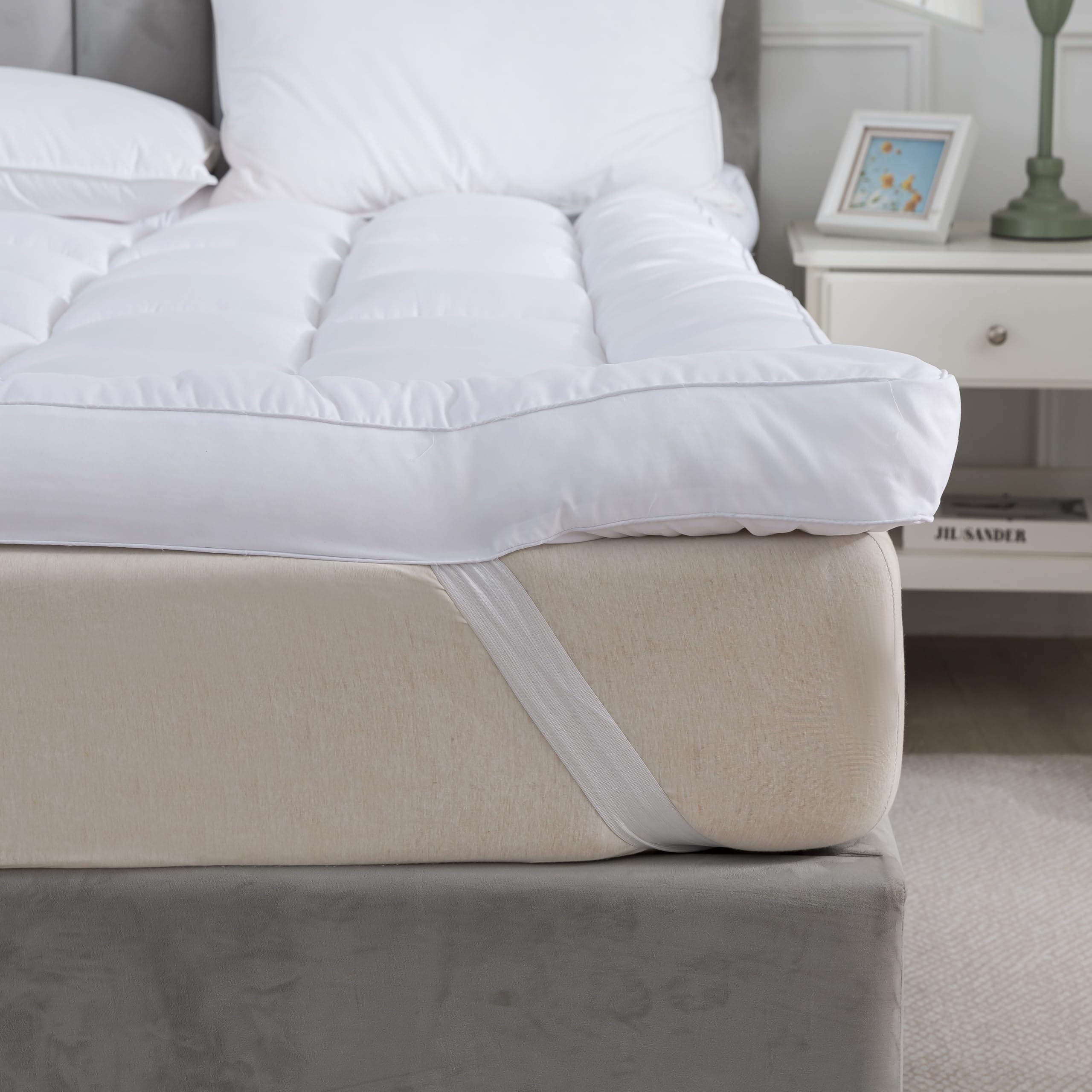 Hotel Quality Box Stitched Microfibre Mattress Topper 5cm Super soft Heavy Fill Orthopaedic Anti Allergy Quilted Mattress Topper (Double,137Cm X190cm)