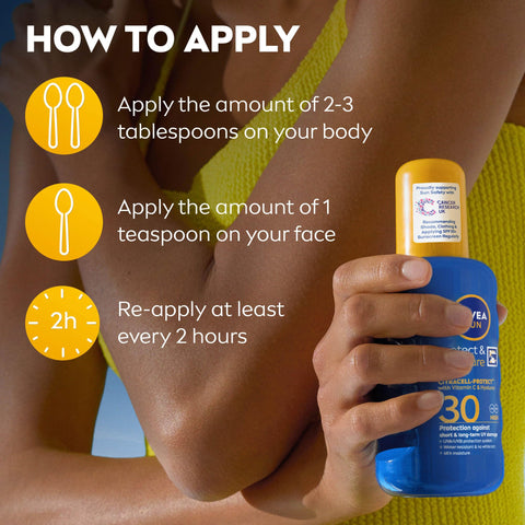 NIVEA SUN Protect & Moisture Sun Spray SPF 30 (200 ml), Moisturising Suncream Spray with SPF 30, Advanced Sunscreen Providing Immediate UVA + UVB Protection, Fast-Absorbing No White Cast Formula