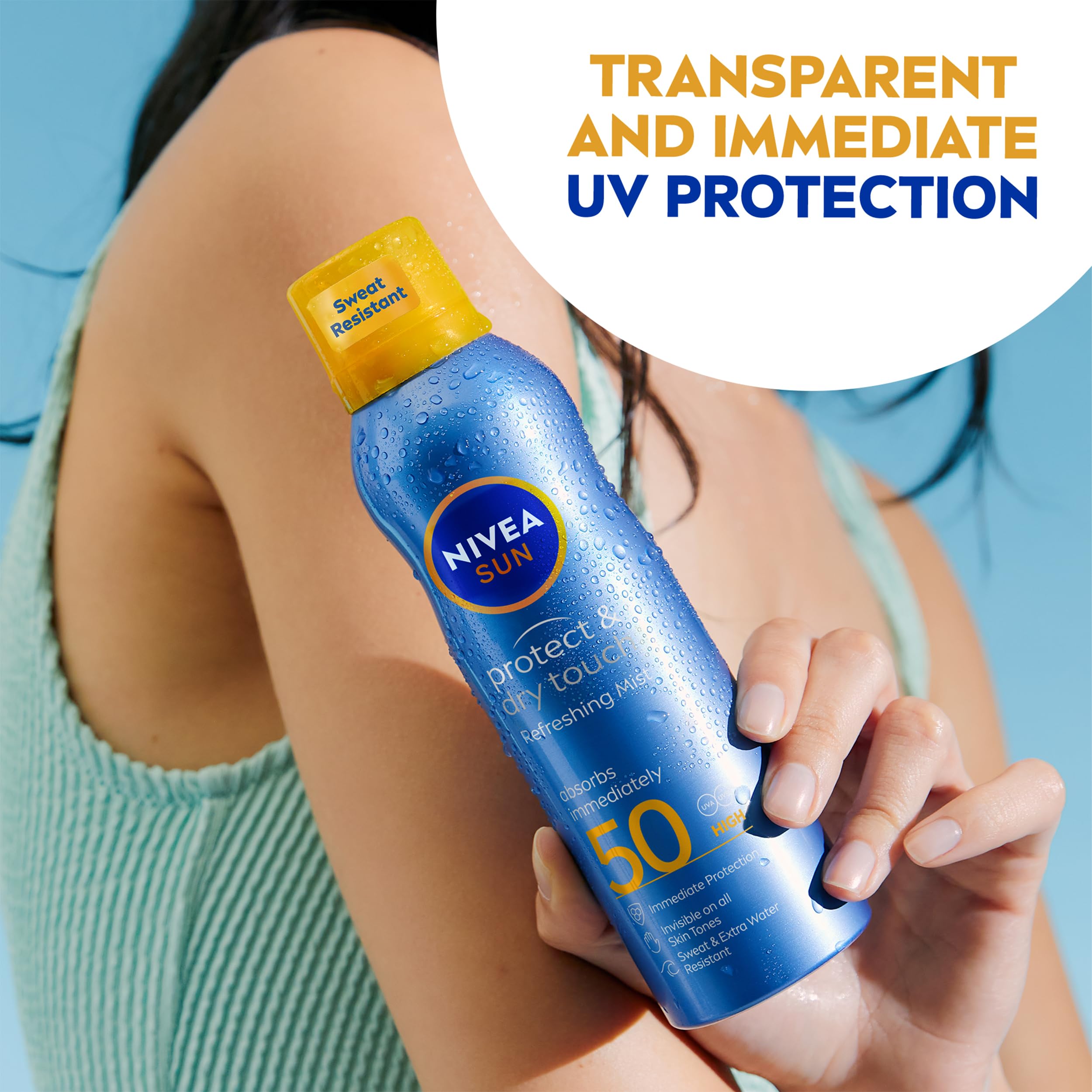 NIVEA SUN Protect & Dry Touch Refreshing Sun Mist Spray SPF50 (200ml), Water-Resistant Sun Spray, Immediate Protection Against UVA/UVB Rays, Sunburns and Premature Ageing (Packing May Vary)