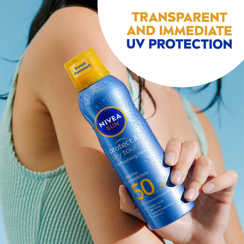 NIVEA SUN Protect & Dry Touch Refreshing Sun Mist Spray SPF50 (200ml), Water-Resistant Sun Spray, Immediate Protection Against UVA/UVB Rays, Sunburns and Premature Ageing (Packing May Vary)