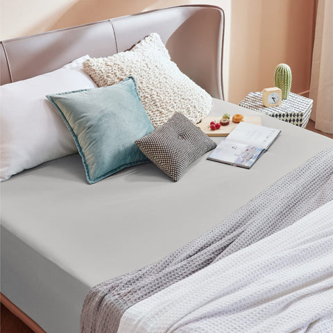 Bedsure Double Fitted Sheet Deep - Bed Sheets Extra Deep Pocket 16 inch (40 cm) made of Soft Brushed Microfiber for Double Bed, Grey, 135x190cm