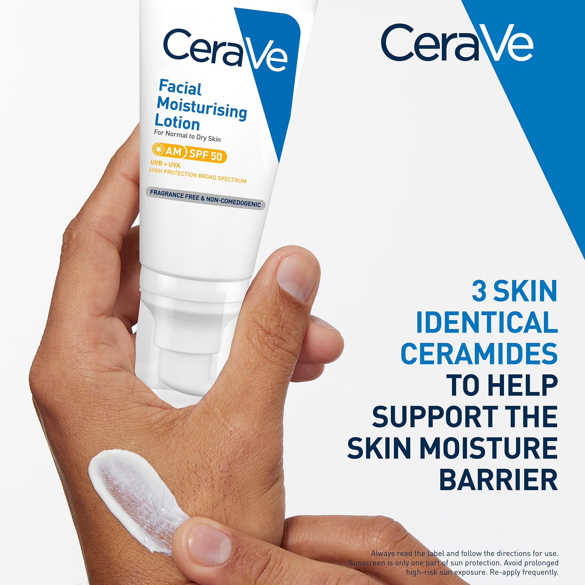 CeraVe AM Facial Moisturising Lotion SPF 50 Normal To Dry Skin 52ml With UV Protection And 3 Essential Ceramides