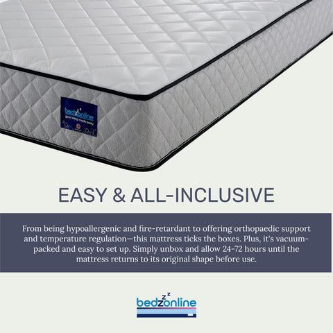 BEDZONLINE Hybrid Memory Foam & Spring Mattress - 4ft6 Double (190 x 135 x 20 cm) | Thick Medium Firmness & Open Coil Sleep Support | Orthopaedic & Pressure Relief | UK Made & Hypoallergenic