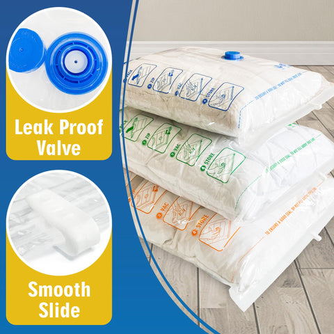 Storage Master Space Saver Bags for Travel and Home Reusable Vacuum Storage Bags Save 80% More Storage Space Work with Vacuum Cleaner (9 Combo, No Pump Included)