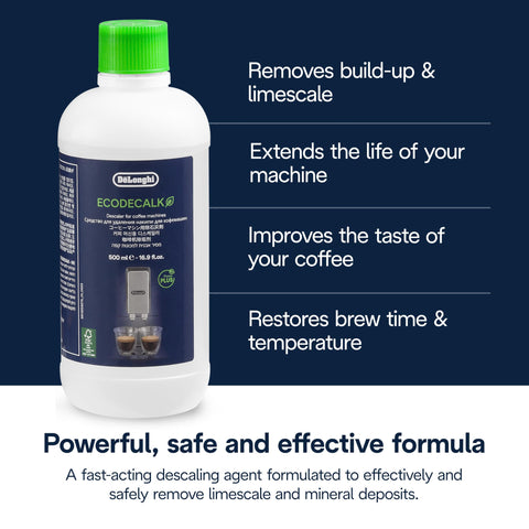 De'Longhi EcoDecalk Descaler DLSC500, 5 Decalcification Doses, Coffee Machine Descaler, Coffee Machine Maintenance Accessory, Plant-Based Ingredients, Bottle with 5 Doses, 500ml