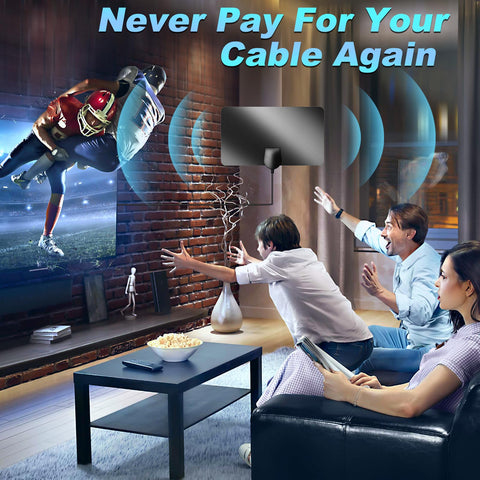 Digital TV Aerial 350+ Miles Long Range - Amplified HD TV Antenna Indoor for Freeview TV Support 4K 1080P (Bright Black)