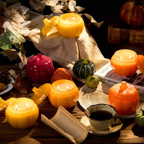 M&SENSE Halloween Pumpkin-Shaped Scented Candles 410g Autumn Pumpkin Spice Candle Pumpkin Apple Pie 85Hours Long Burning Natural Soy Candle for Gift Thanksgiving Halloween Party