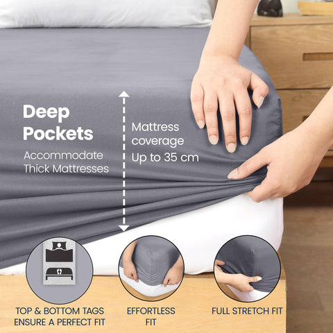 Utopia Bedding Fitted Sheet Double, Grey - Deep Pocket 14 inch (35 cm) - Easy Care - Soft Brushed Microfibre Fabric - Shrinkage and Fade Resistant - Bottom Sheet