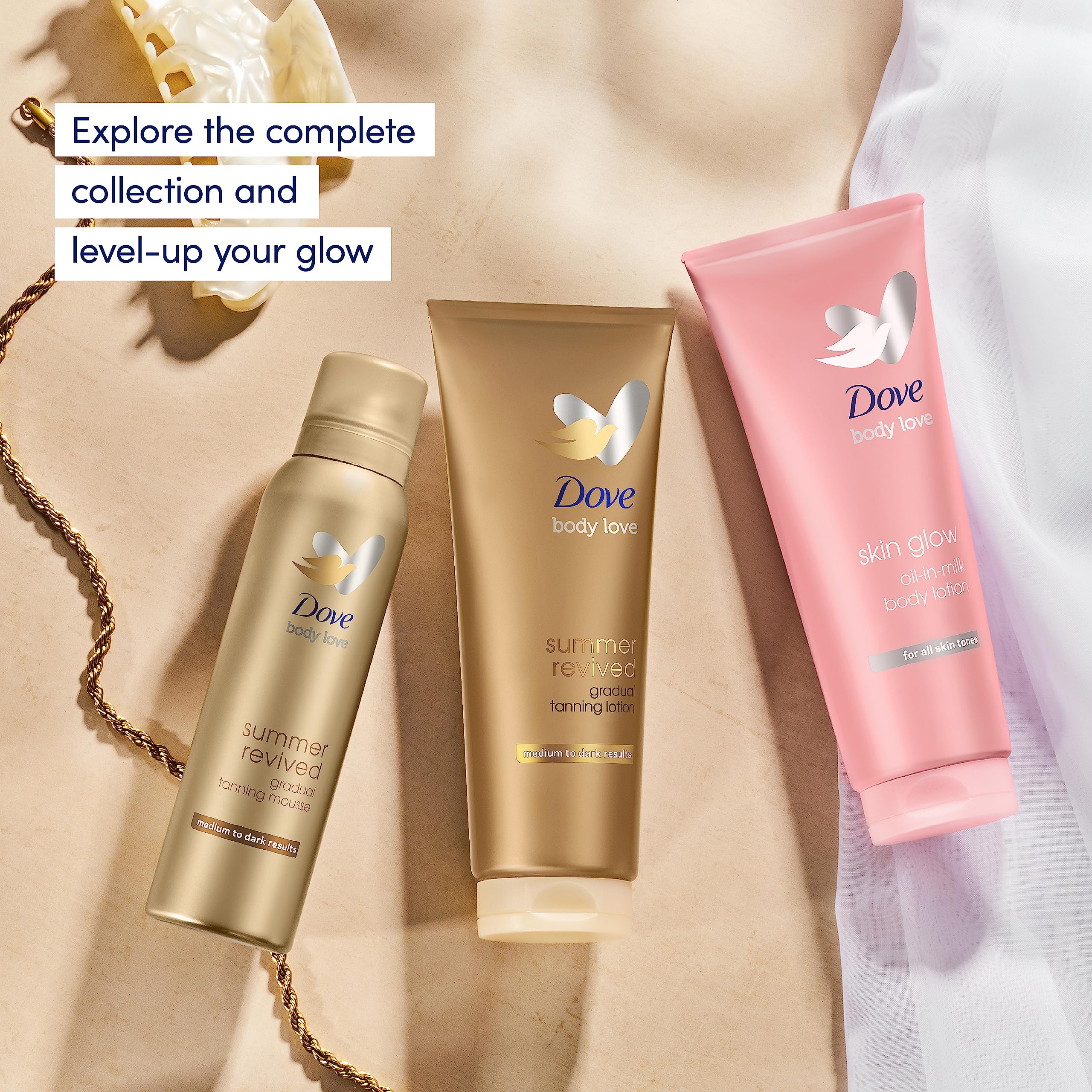 Dove Summer Revived Medium to Dark Gradual Tanning Lotion for a gradual tan and natural, radiant glow non‑greasy self-tan for all skin types 200 ml