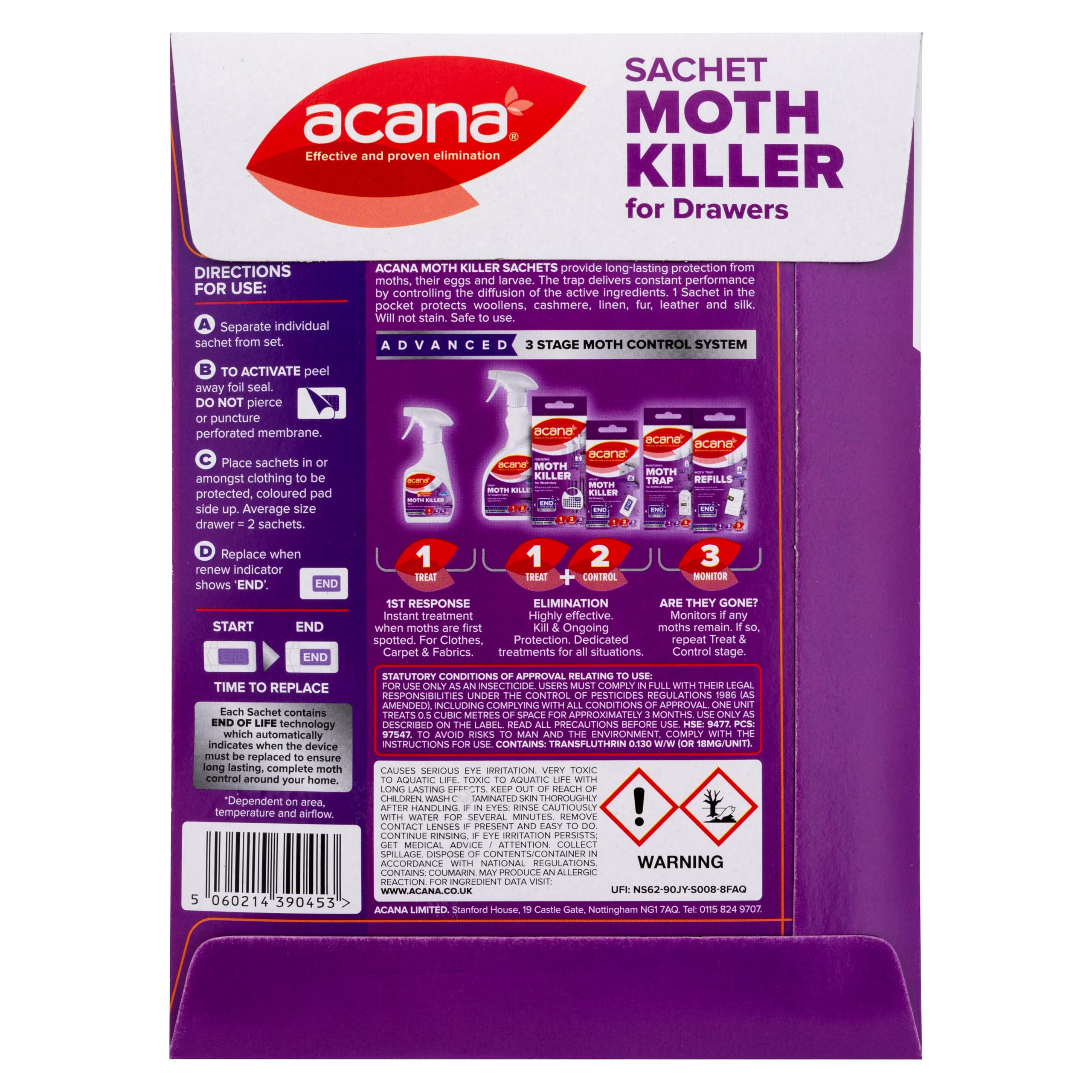 Acana Sachet Moth Killer 20 Pack- For Drawers & Storage- Protects Clothing & Bedding- Lasts 3 Months