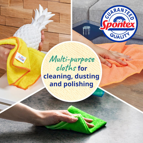 Spontex Microfibre Cloths for Cleaning | 4 Microfibre Collection Cleaning Cloths | For Use as Dusters, Dish Cloths & Kitchen Towels | 30 x 30cm | Assorted Colours | 4 Count