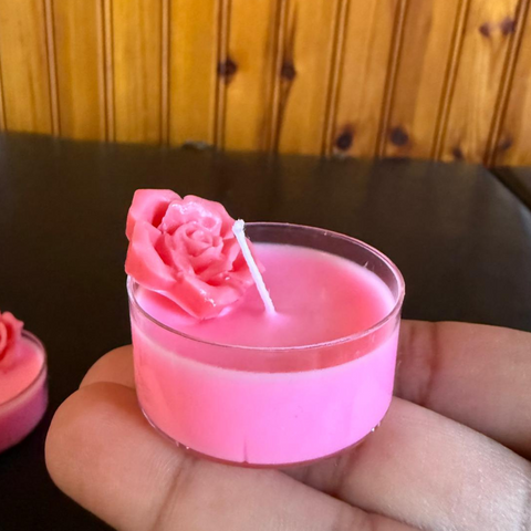 Rose Tealight Candles – Pack of 4 | Pink Flower Scented Mini Candles for Decor & Gifting