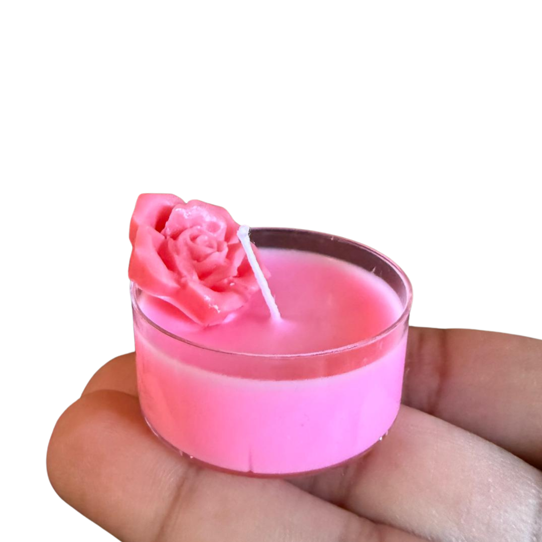 Rose Tealight Candles – Pack of 4 | Pink Flower Scented Mini Candles for Decor & Gifting