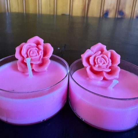 Rose Tealight Candles – Pack of 4 | Pink Flower Scented Mini Candles for Decor & Gifting