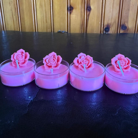 Rose Tealight Candles – Pack of 4 | Pink Flower Scented Mini Candles for Decor & Gifting