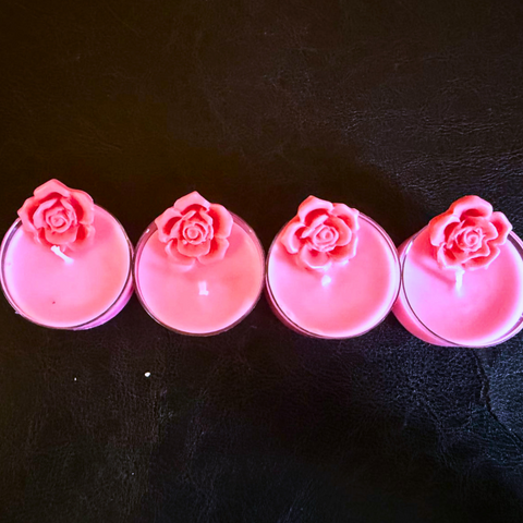 Rose Tealight Candles – Pack of 4 | Pink Flower Scented Mini Candles for Decor & Gifting