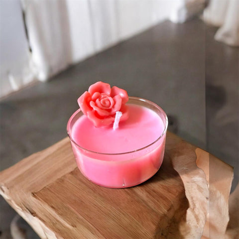 Rose Tealight Candles – Pack of 4 | Pink Flower Scented Mini Candles for Decor & Gifting