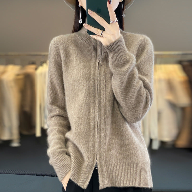 New Half Turtleneck Short Sleeve Retro Solid Color Sweater Coat For Women