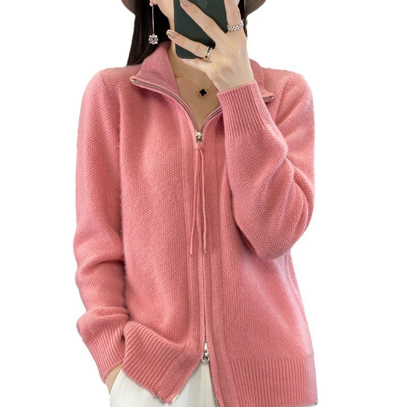 New Half Turtleneck Short Sleeve Retro Solid Color Sweater Coat For Women