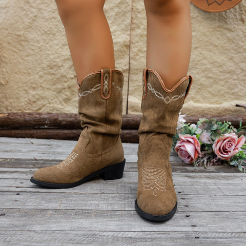 Vintage Embroidery Western Cowboy Boot Women