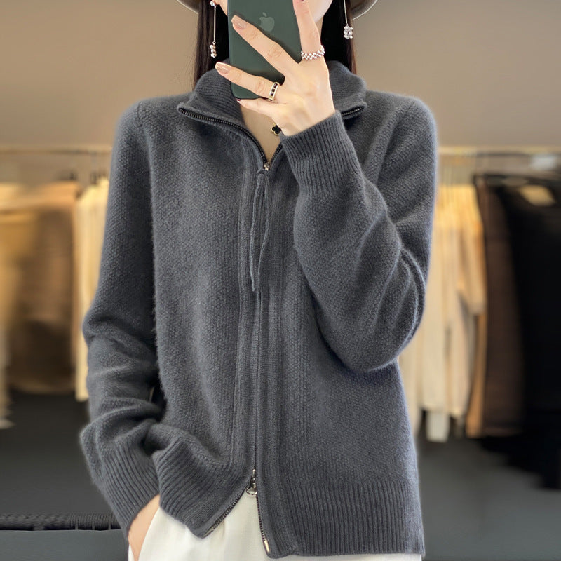 New Half Turtleneck Short Sleeve Retro Solid Color Sweater Coat For Women