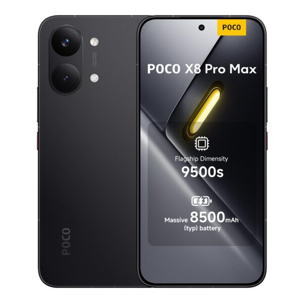 POCO X8 Pro Max, Smartphone 12+256 GB, Flagship Dimensity 9500s, 8500mAh (typ) battery, ultra-bright AMOLED display, 50MP Light Fusion 600 with OIS, Black, 1 year extra warranty, Charger Not Included