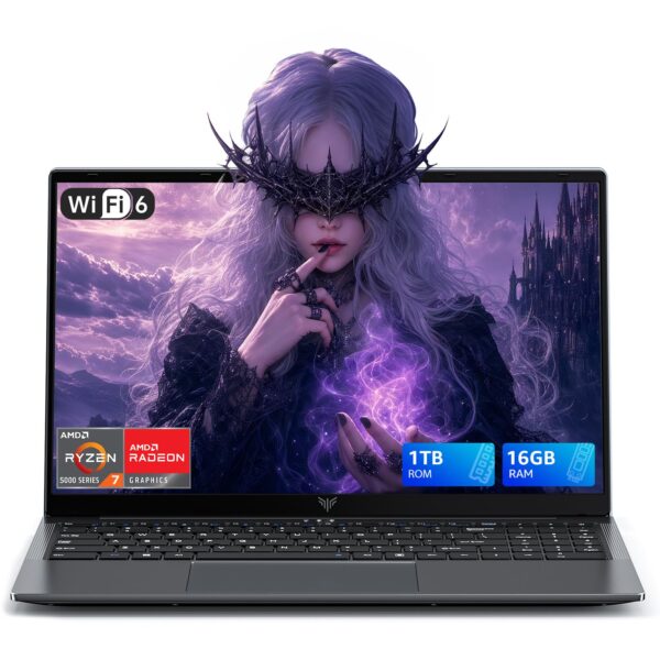 Tivique 15.6 Inch Laptop with AMD Ryzen 7 5825U (Processor up to 4.5GHz) 8C/16T - 16GB RAM DDR4 + 1TB M.2 PCIe 3.0 SSD, 1080 HD Display, HDMI, BT5.2,USB3.2,Type-C,Dual Speakers,65W Fast Adapter,WiFi 6