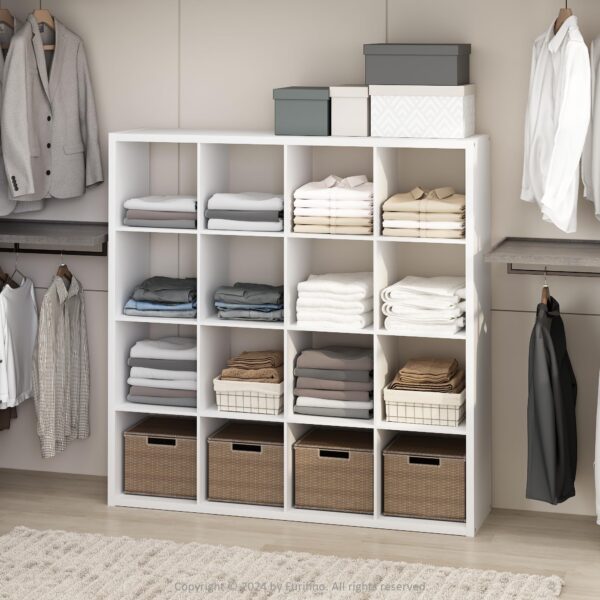 Furinno CUBIC 16-Cube Closet Organizer and Storage, Open Shelf Storage, Extra Thick Frame for Wardrobe, Bedroom, Living Room, White