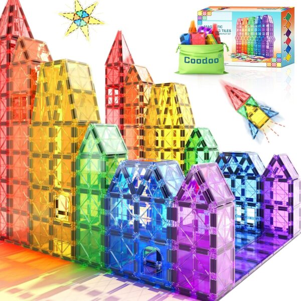 Coodoo Magnetic Tiles Kids Toys STEM Magnet for Toddler Magnetic Blocks Building Toys Preschool Learning Sensory Montessori for 3+ Year Old Boys and Girls, Safe Creativity Toddler Kids Toys 40PCS